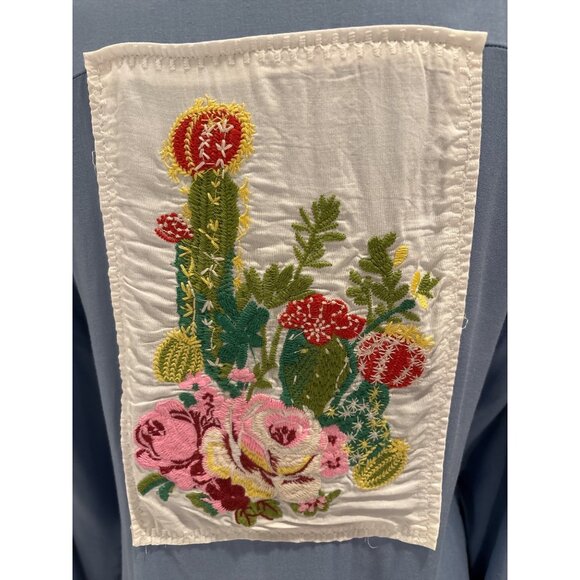 Andrée By Unit Womens Button-Up Shirt With Floral Embroidered Back Patch Long Sl - Picture 4 of 9